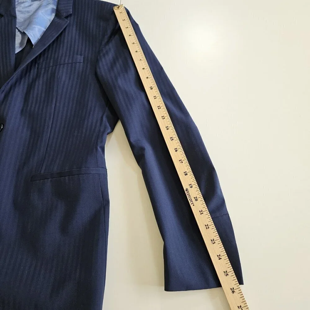 Zara Man Blazer Men US 40 Blue Stripe Wool Blend Lined Single Breasted 2B Vented